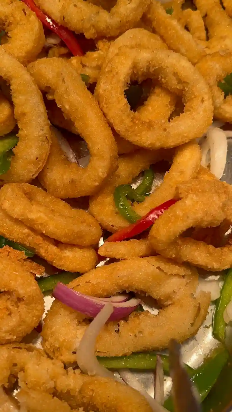 Fried Calamari Rings with Peppers and Onions